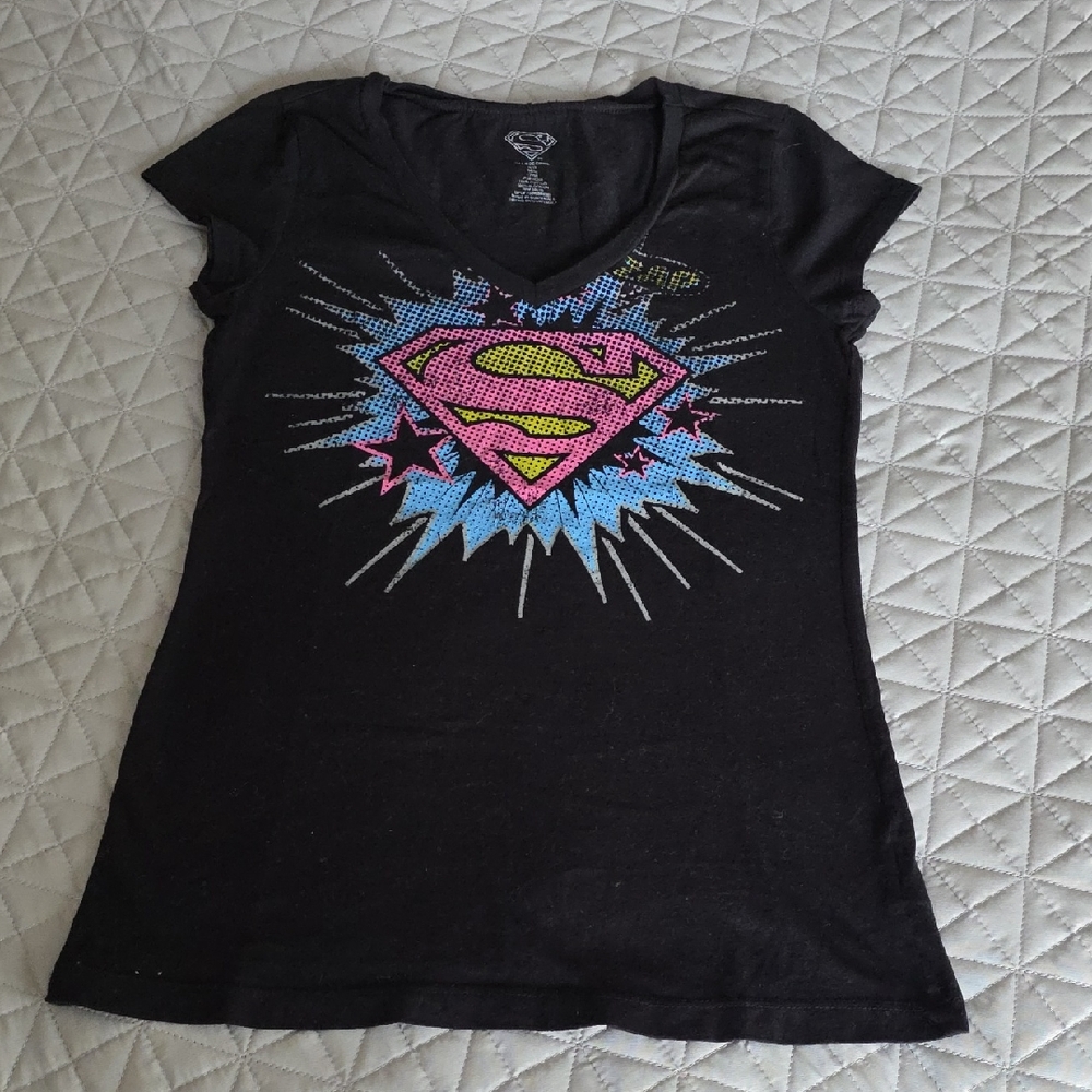 DC Comics Black Tee with Vibrant Supergirl Logo